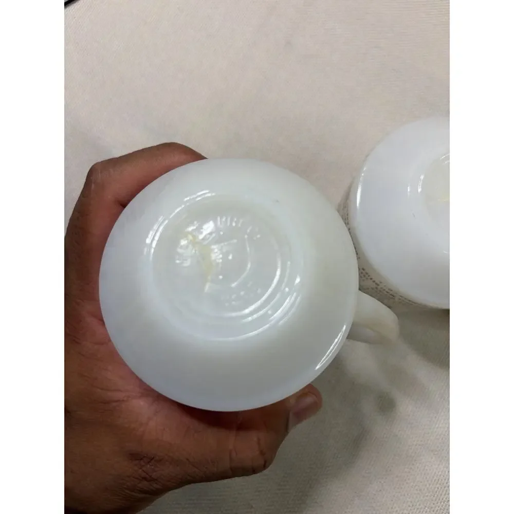 VTG. Federal Milk Glass Mugs Set Of 2 Heritage Savings Bank 1974 Heat Proof USA